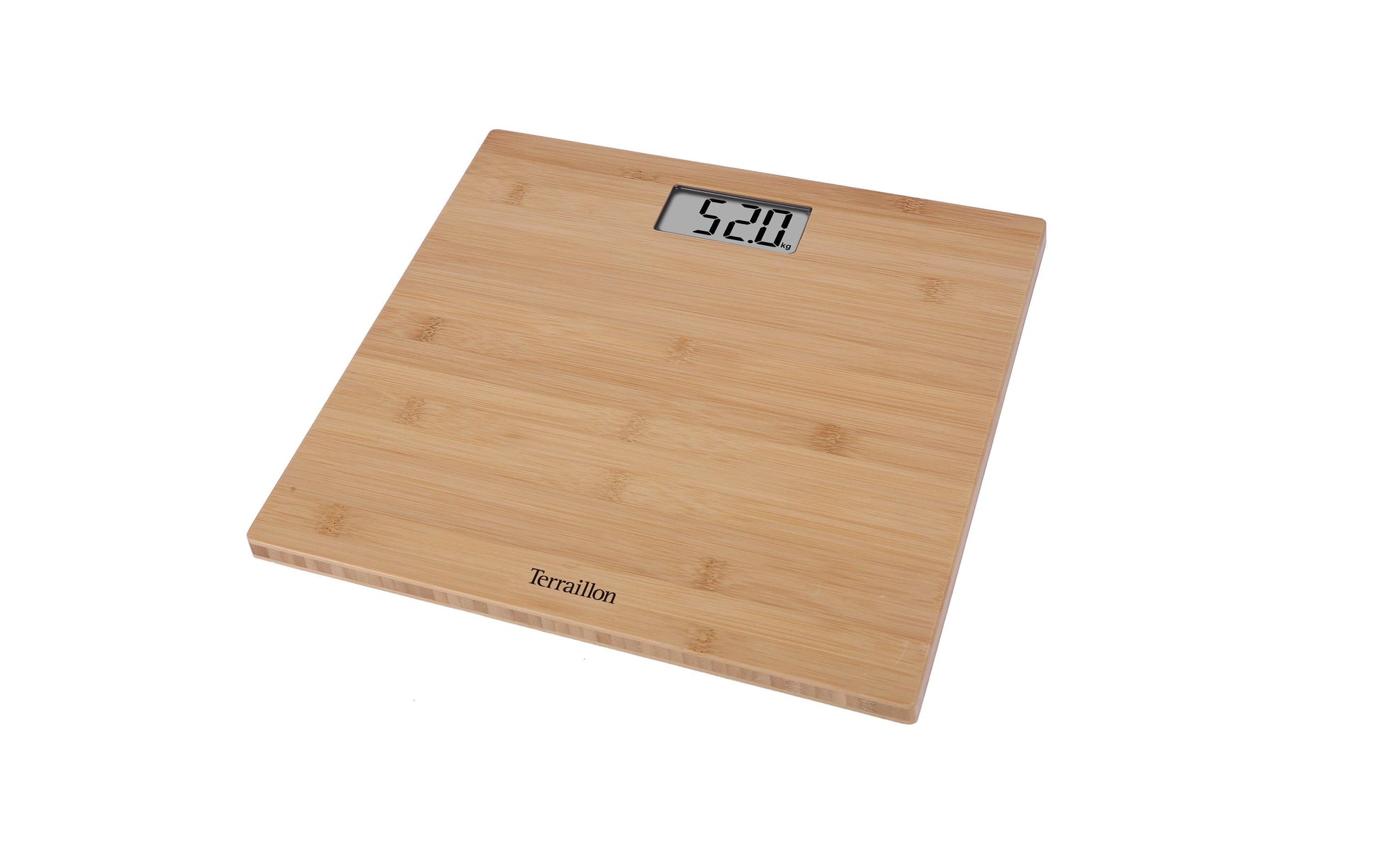 Terraillon Universalwaage Bamboo – Tragkraft 150 kg, Teilung 100 g, Wiegefläche 30 × 30 cm, Batterie, Bambus