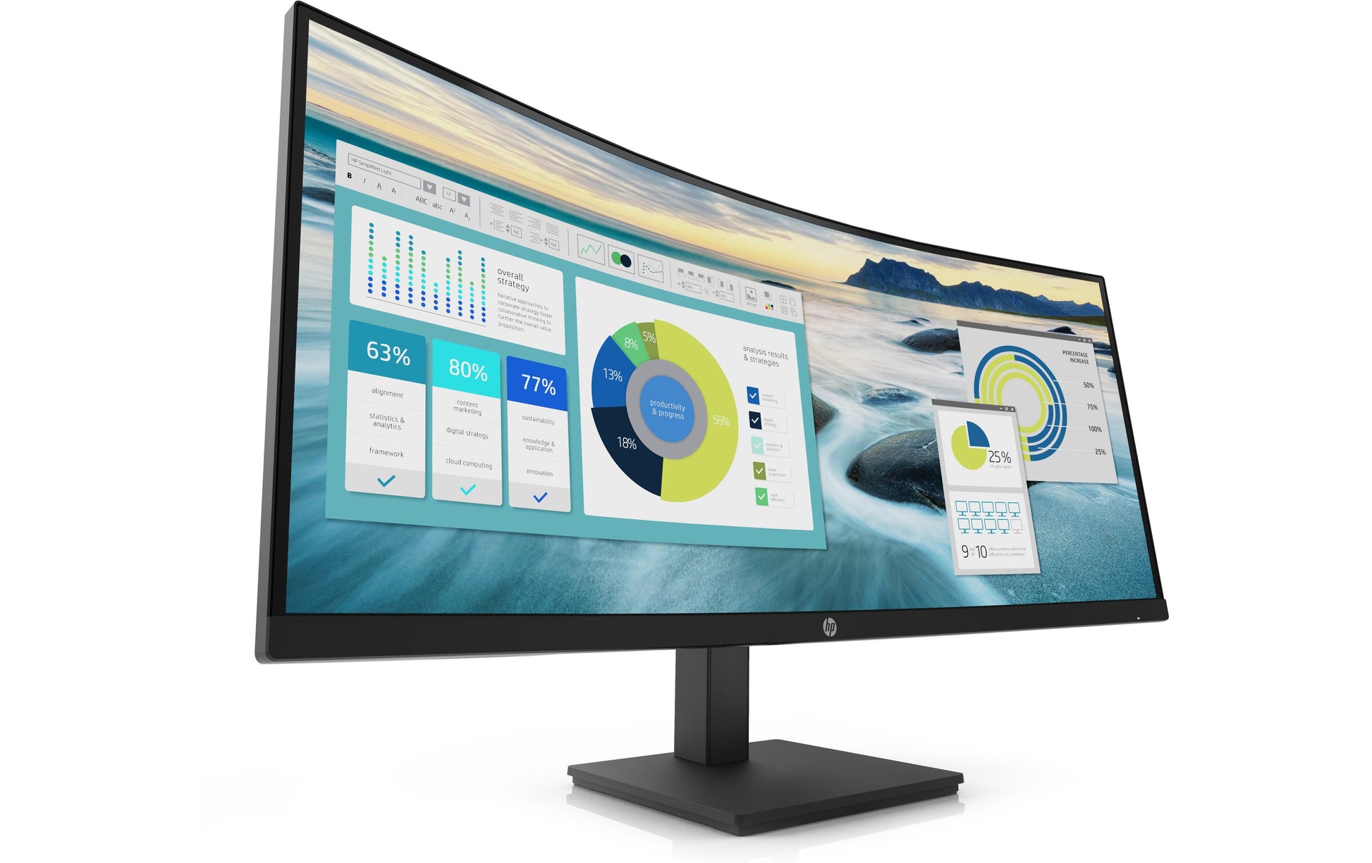 HP P34HC – Monitor, 34", 3440 × 1440, Gebogen, USB-C, HDMI, DisplayPort