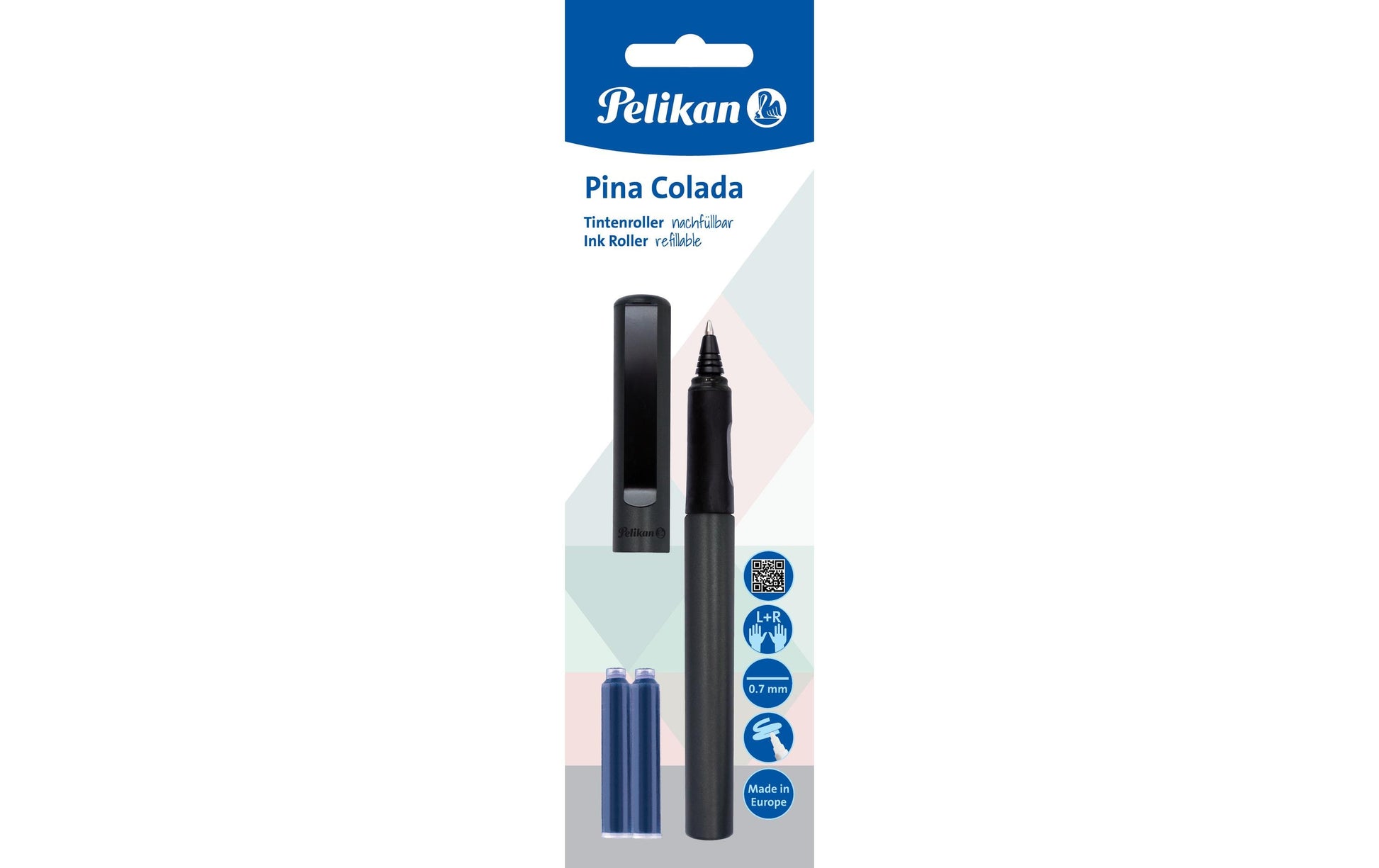 Pelikan Pina Colada Classic – Tintenroller, 0,7 mm, Blau, mit Kappe, Kunststoff, Anthrazit