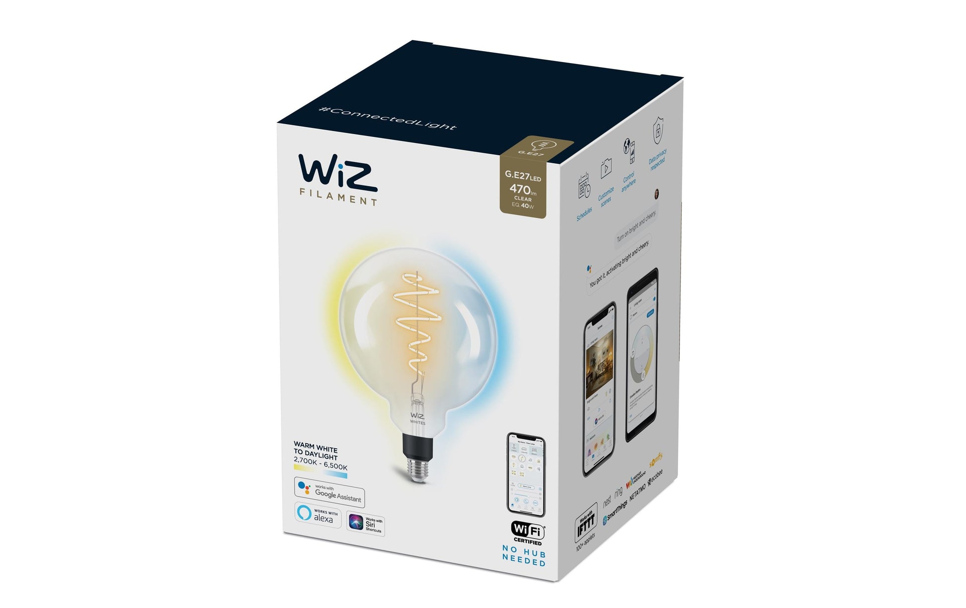 WiZ LED-Leuchtmittel G200 E27 – 6,7 W dimmbar, 470 lm, 2700–6500 K, für Matter und WLAN, klar