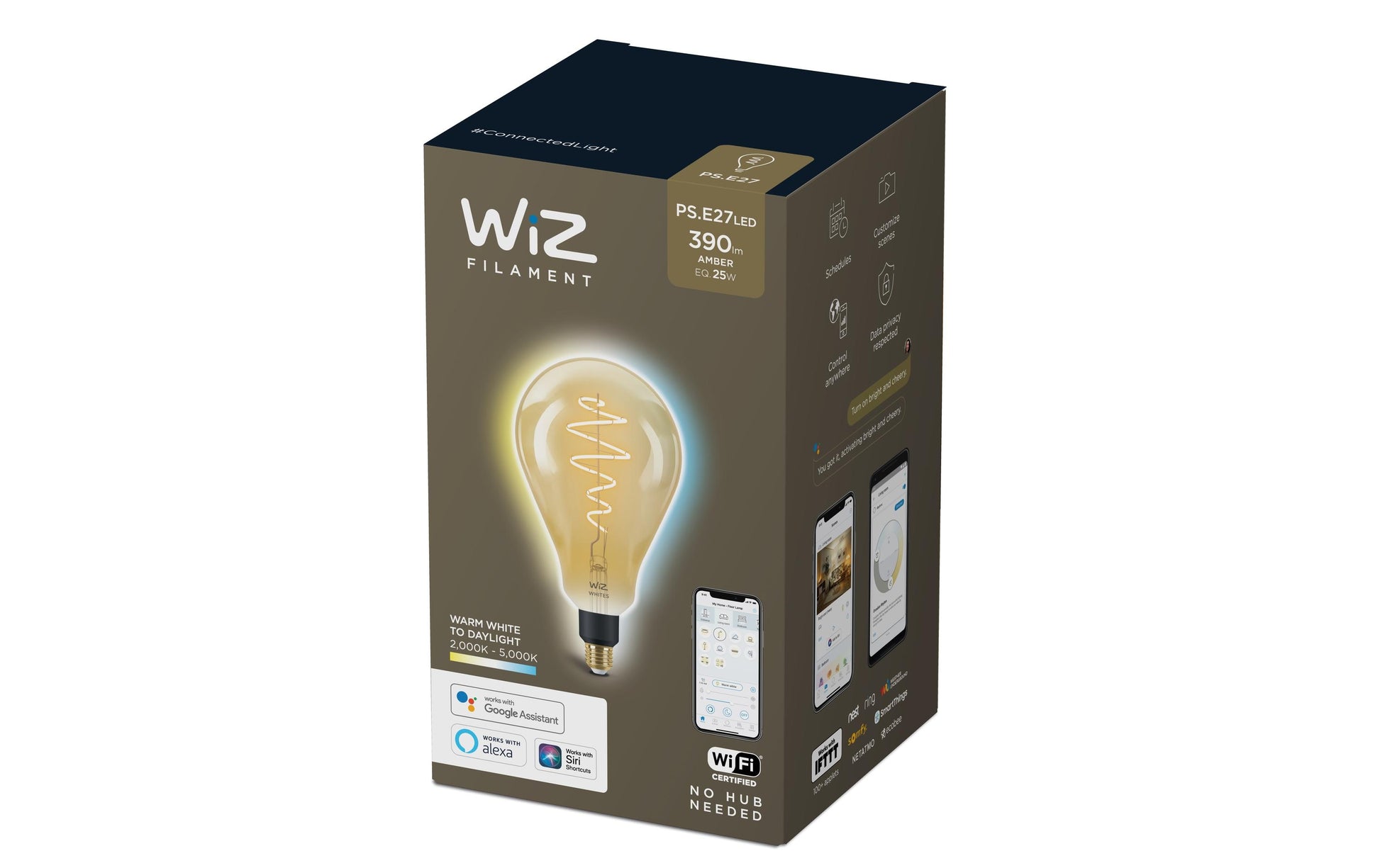 WiZ LED-Leuchtmittel PS160 – WLAN, Matt, Amazon Alexa, dimmbar – 2000–5000 K – 390 lm 6 W E27 IP20 – Gold Glänzend