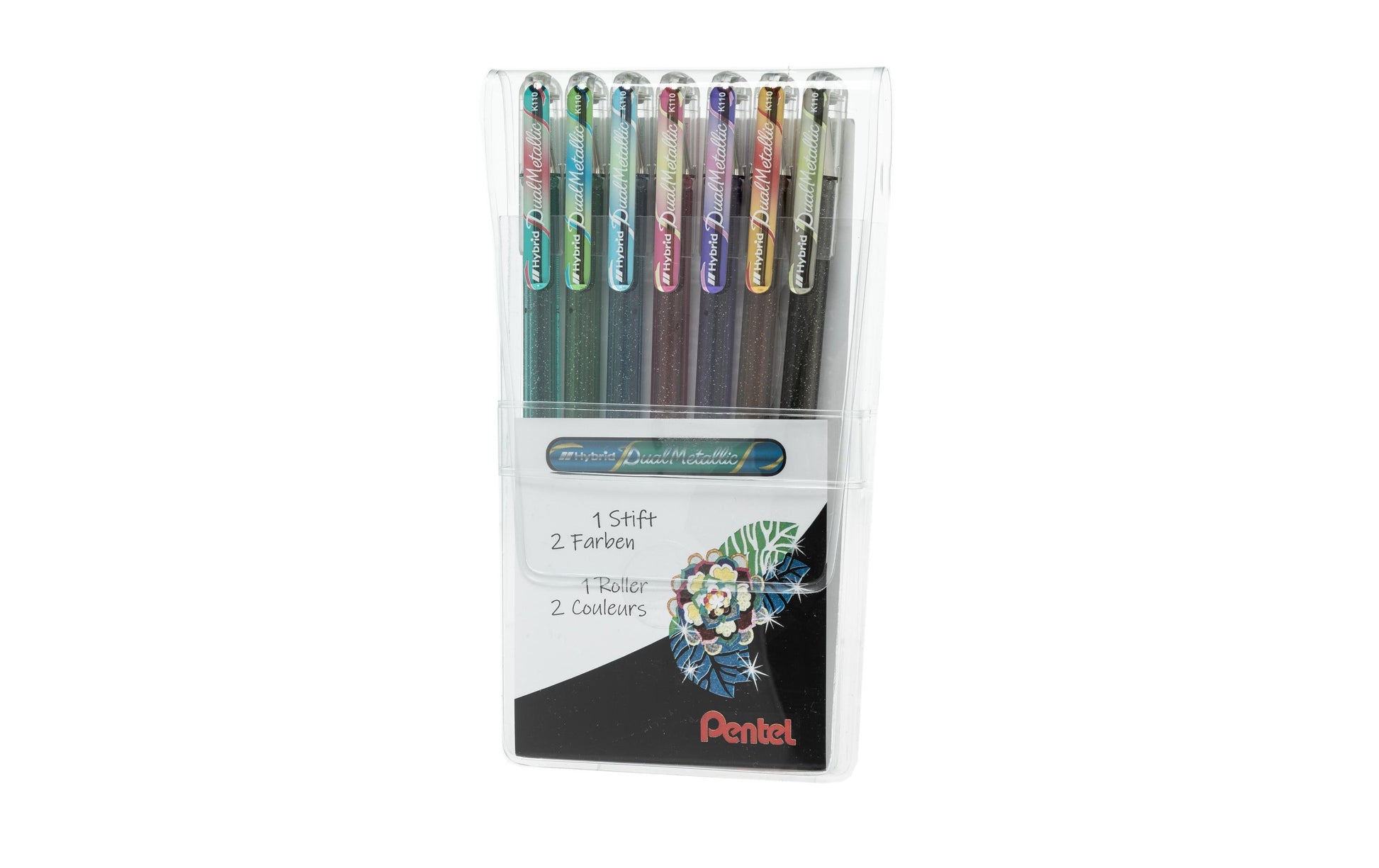 Pentel Gelschreiber 7er Etui – 7 Farben, 1 mm, für dunkles Papier, Kappe