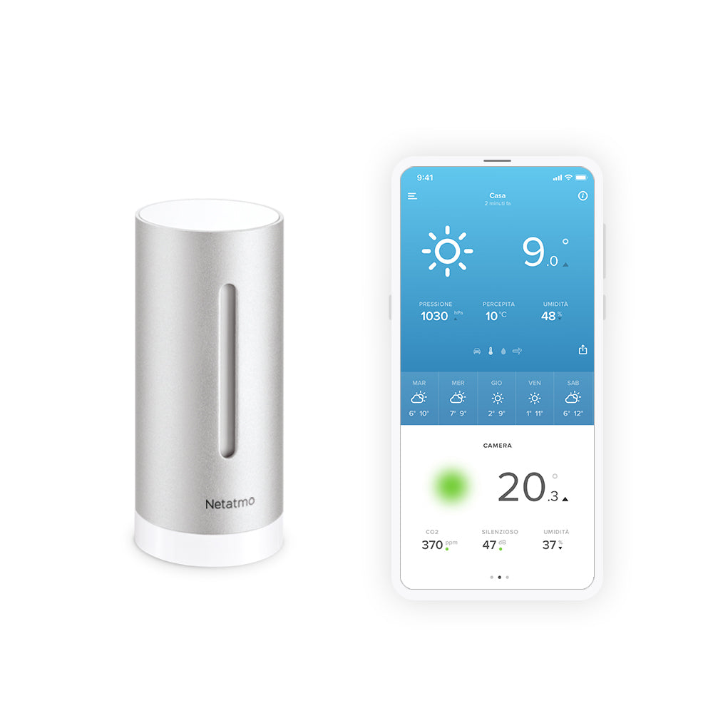 Netatmo NIM01 – Raumsensor, Funk, Temperatur, CO2 & Luftfeuchtigkeit – Silber, für Netatmo Wetterstation