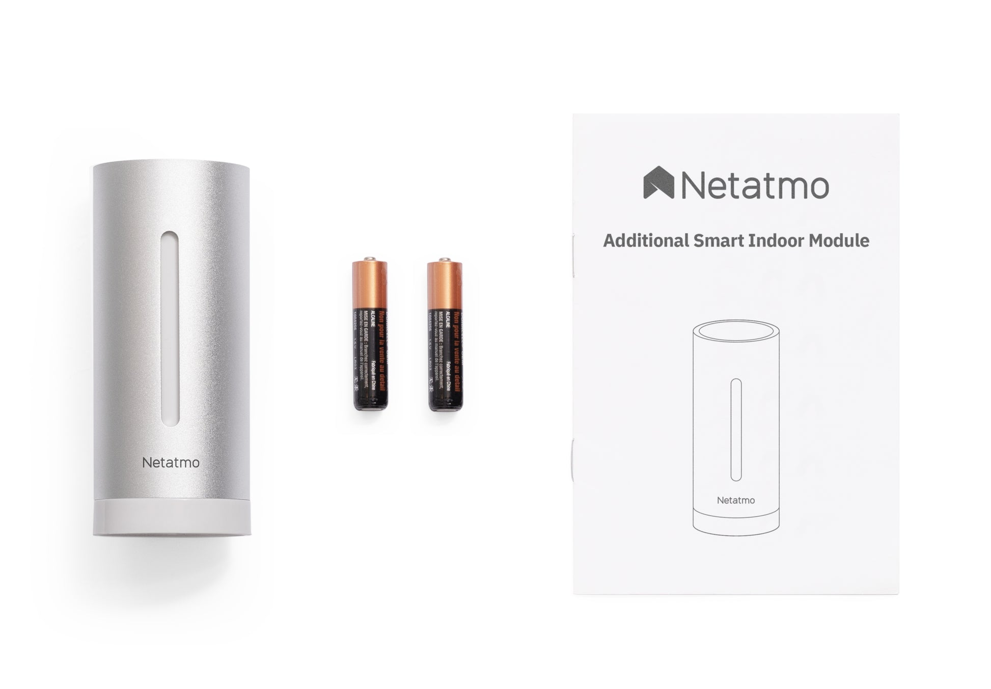 Netatmo NIM01 – Raumsensor, Funk, Temperatur, CO2 & Luftfeuchtigkeit – Silber, für Netatmo Wetterstation