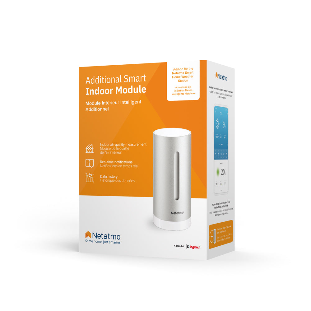 Netatmo NIM01 – Raumsensor, Funk, Temperatur, CO2 & Luftfeuchtigkeit – Silber, für Netatmo Wetterstation