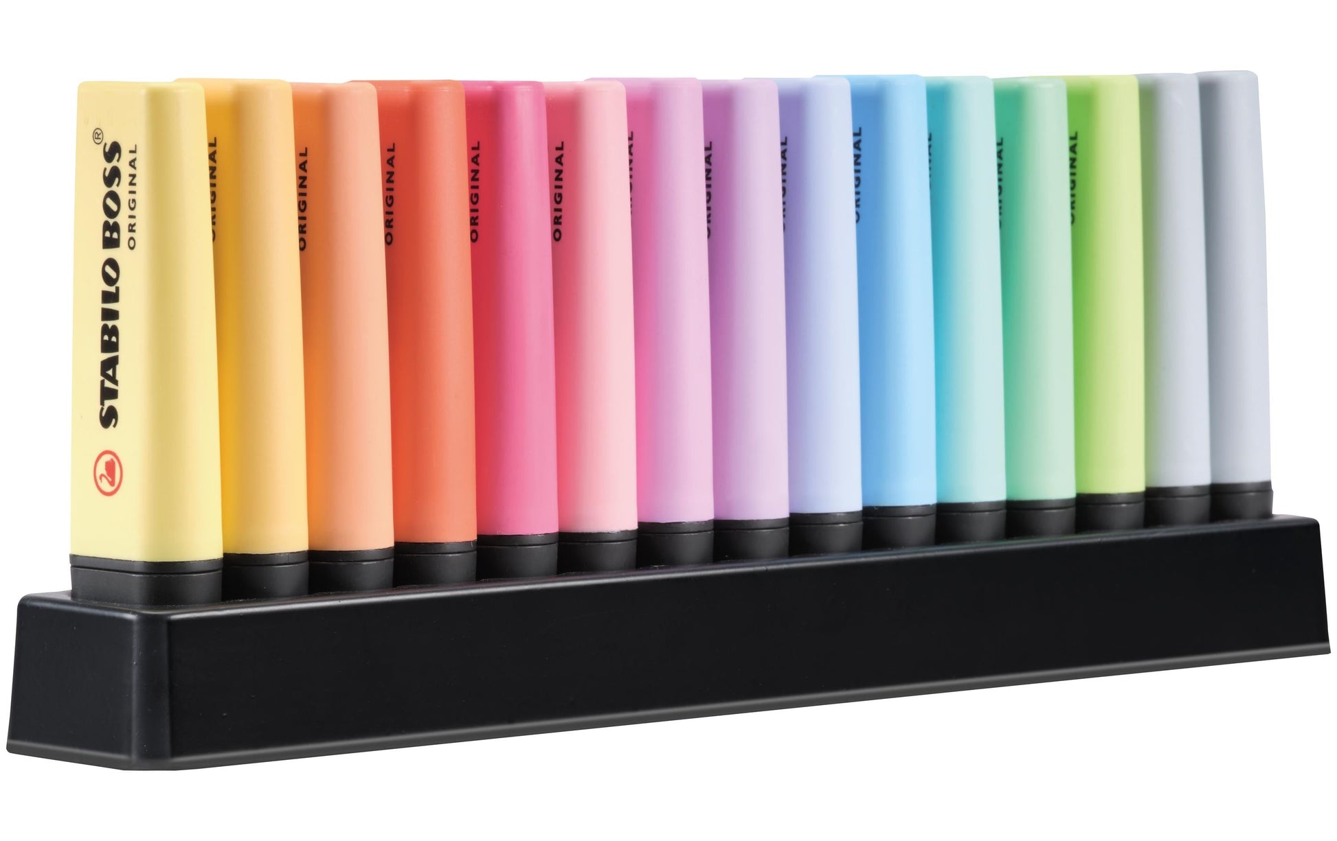 STABILO BOSS Original Pastell Textmarker – 15er Set, Farben sortiert, Keilspitze 2–5 mm, nachfüllbar