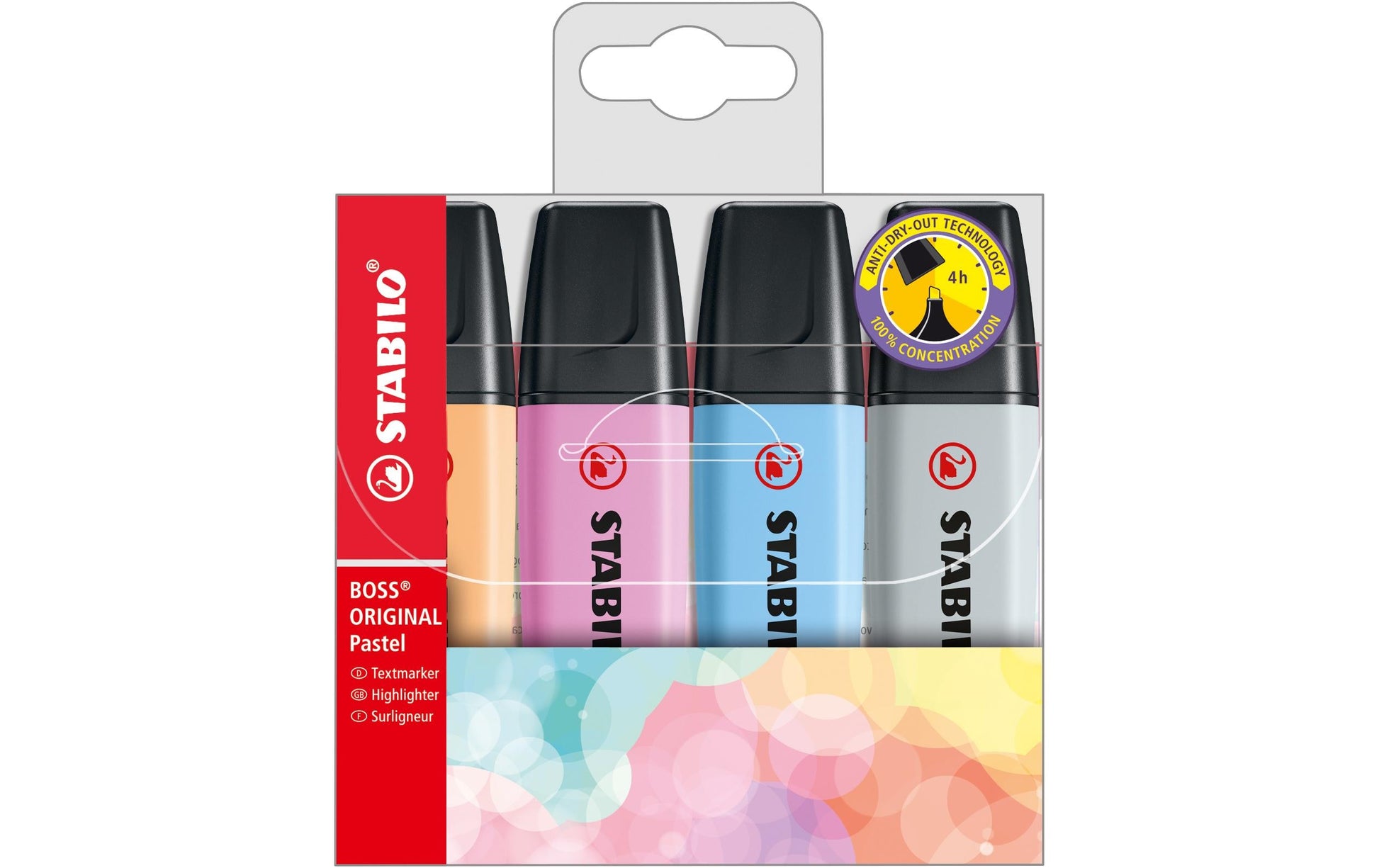 STABILO BOSS Original Textmarker Set 4 Farben Pastell – Keilspitze, 2–5 mm