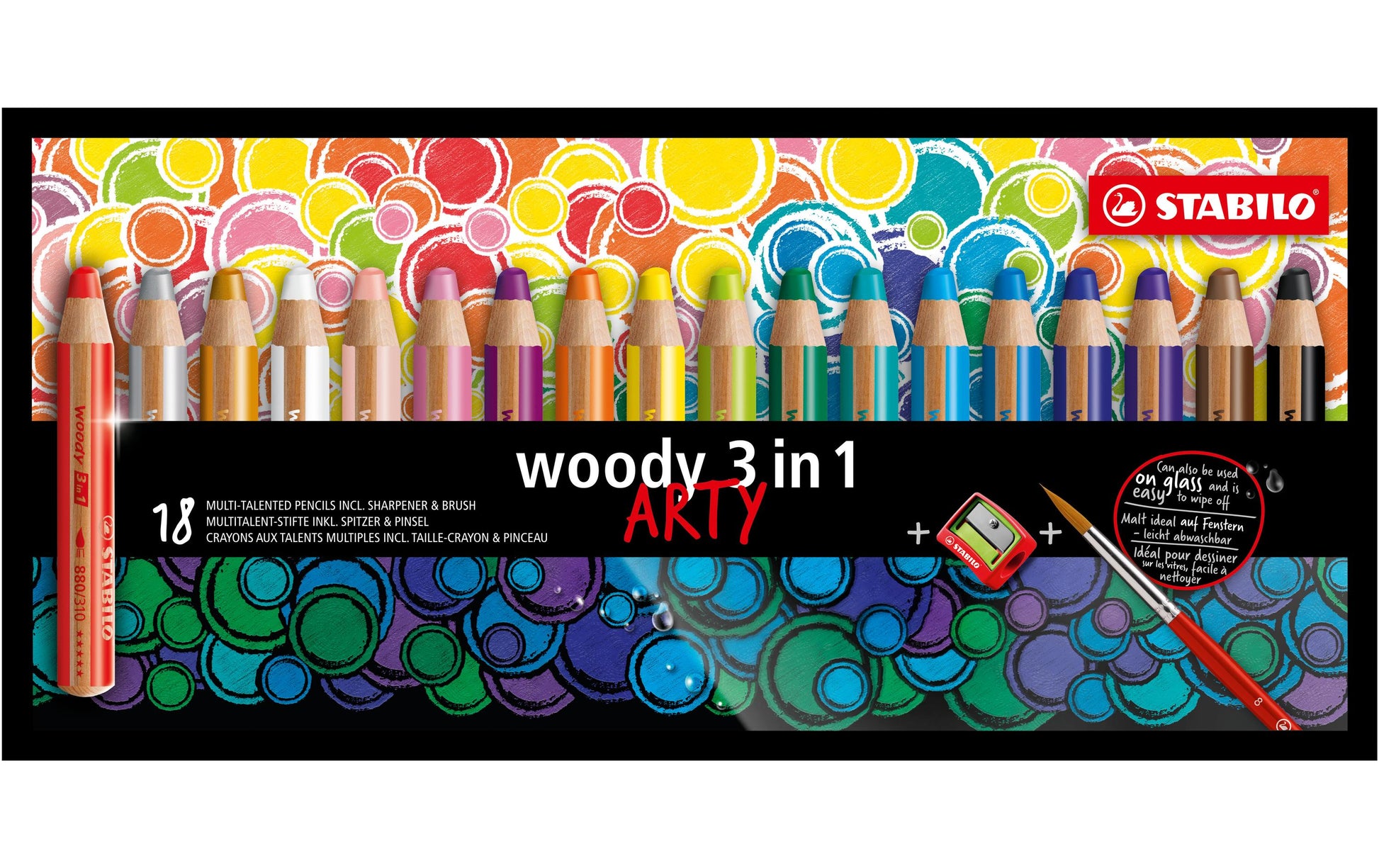 STABILO 3-in-1 Farbstifte Arty – 18 Farben, mit Spitzer und Pinsel, Ø 4,2 mm, PEFC