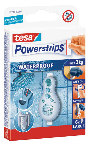 TESA Powerstrips Waterproof wiederablösbare Haftpunkte – 6 Stk., weiss, für Fliesen, Glas