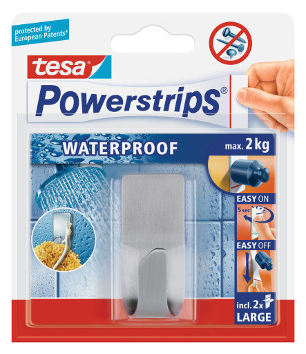 TESA Powerstrips Klebehaken 59707-00000 – Edelstahl, 2 kg, Klebestreifen