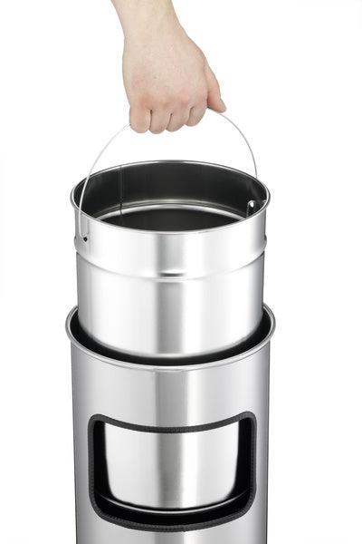 Durable Standascher – 2 + 17 l – Metall, silber metallic – Löschkopf, selbstlöschend – Ø 250 × H 630 mm