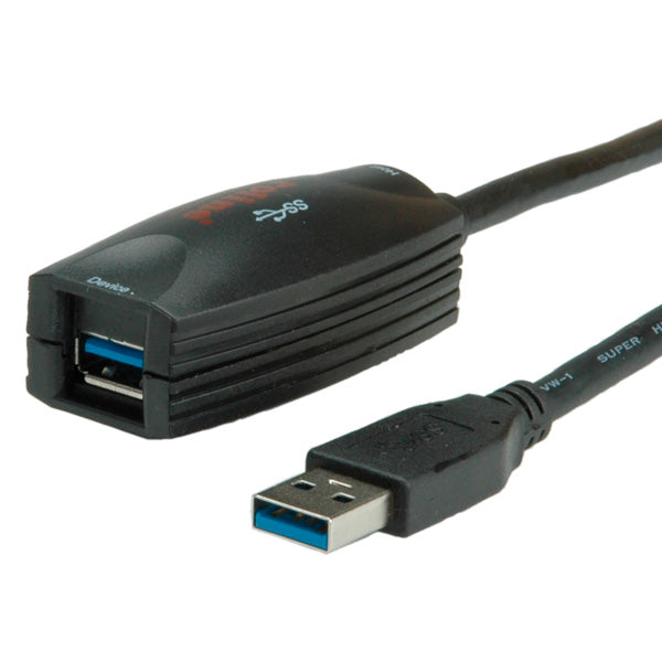 ROLINE USB-A Verlängerungskabel (Stecker auf Buchse) – USB 3.2 Gen 1 – 5 m – Aktiv – Schwarz – für USB-Gerät