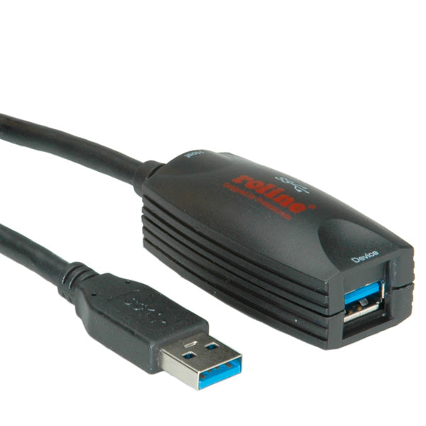 ROLINE USB-A Verlängerungskabel (Stecker auf Buchse) – USB 3.2 Gen 1 – 5 m – Aktiv – Schwarz – für USB-Gerät