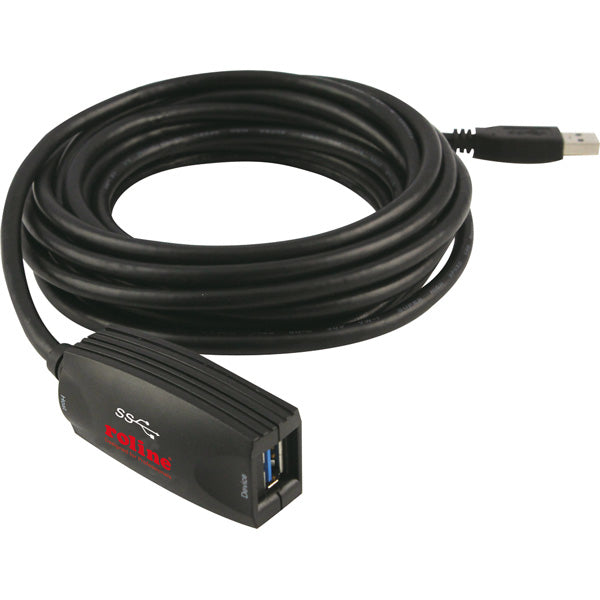 ROLINE USB-A Verlängerungskabel (Stecker auf Buchse) – USB 3.2 Gen 1 – 5 m – Aktiv – Schwarz – für USB-Gerät