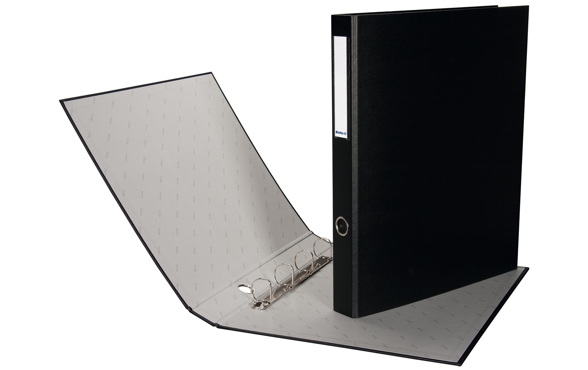 Biella Ringbuch Plasti-Quatro – A3 Hochformat – 4-Ring Bügelmechanik, Ø 35 mm – Schwarz, mit Griffloch, FSC