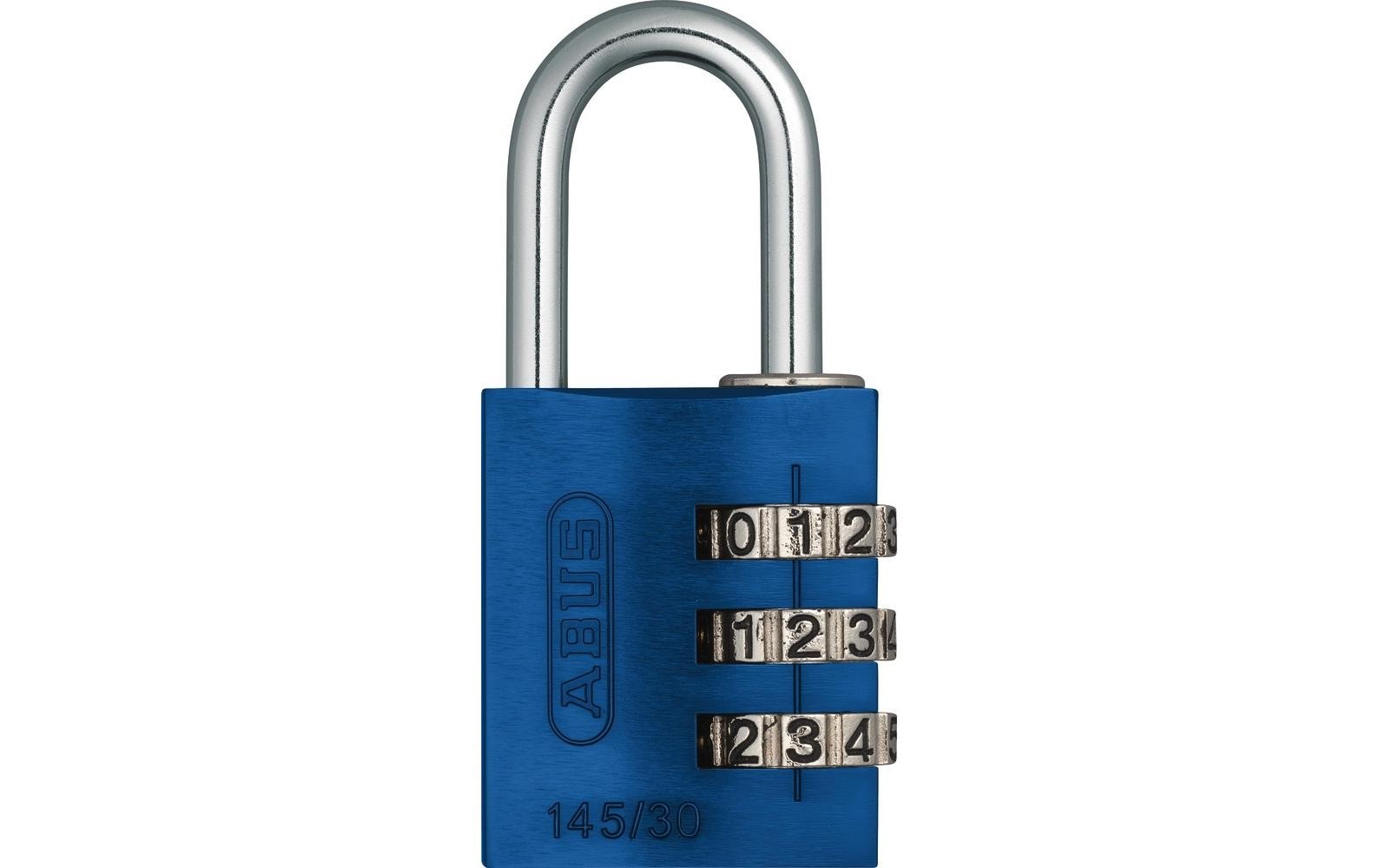ABUS 145/30 Kombinationsschloss – Aluminium, Bügel 25×14 mm, Ø5 mm, Aussen, Blau