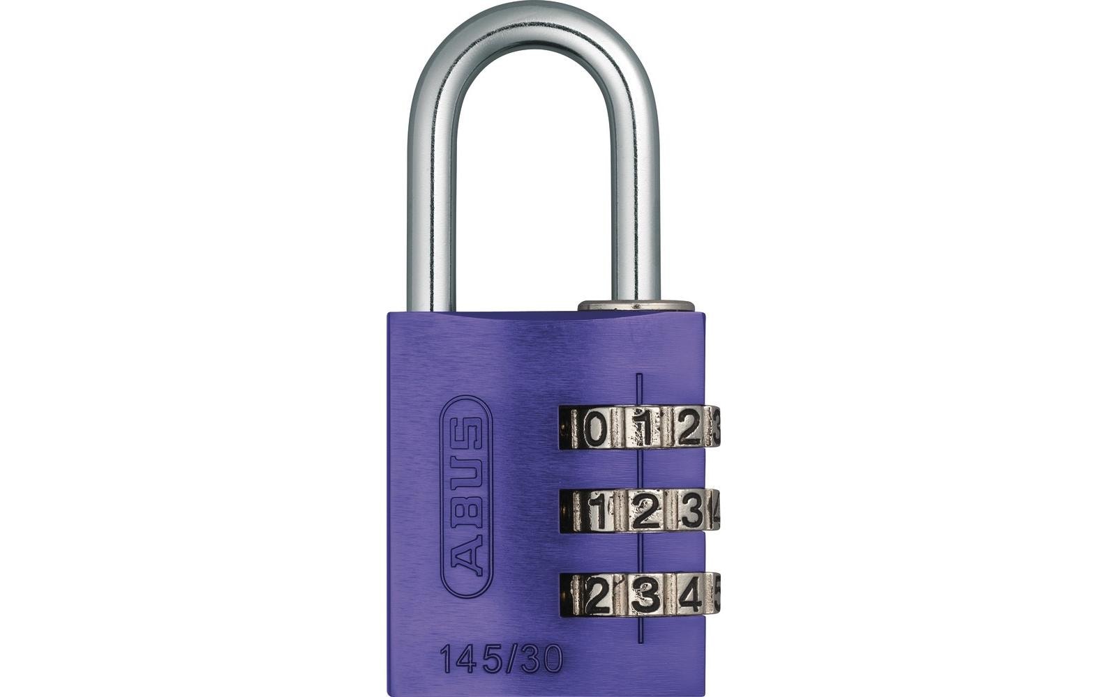 ABUS 145/30 Kombinationsschloss – Aluminium, Bügel 25×14 mm, Sicherheitsstufe 3, Aussen, Violett