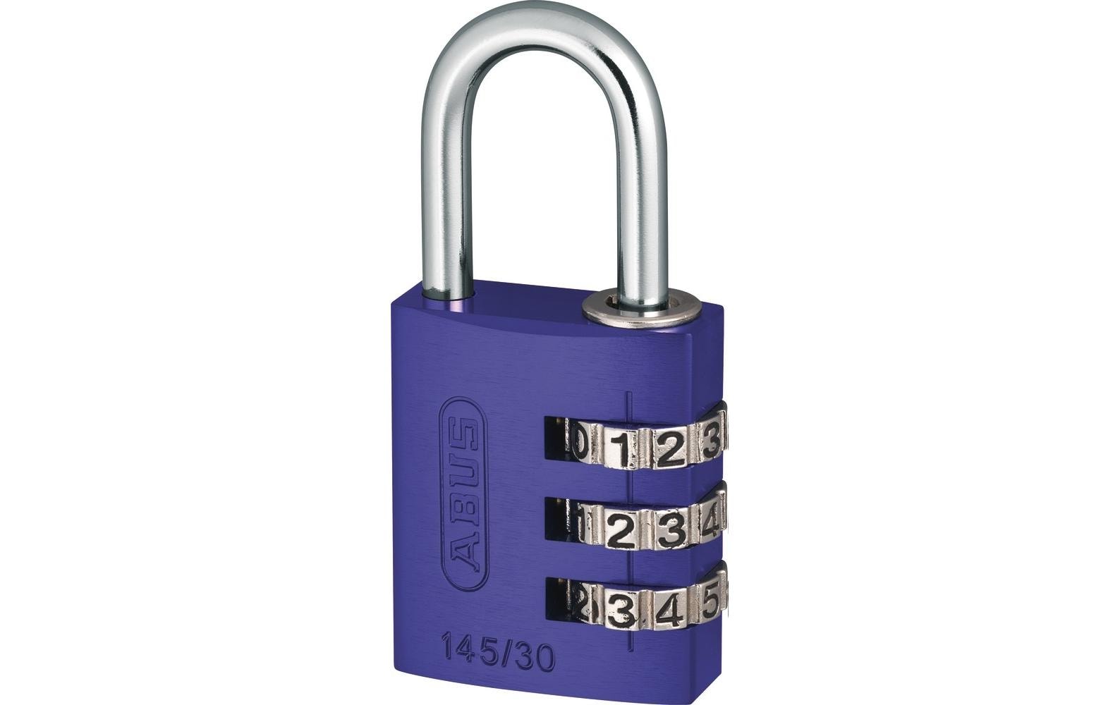 ABUS 145/30 Kombinationsschloss – Aluminium, Bügel 25×14 mm, Sicherheitsstufe 3, Aussen, Violett