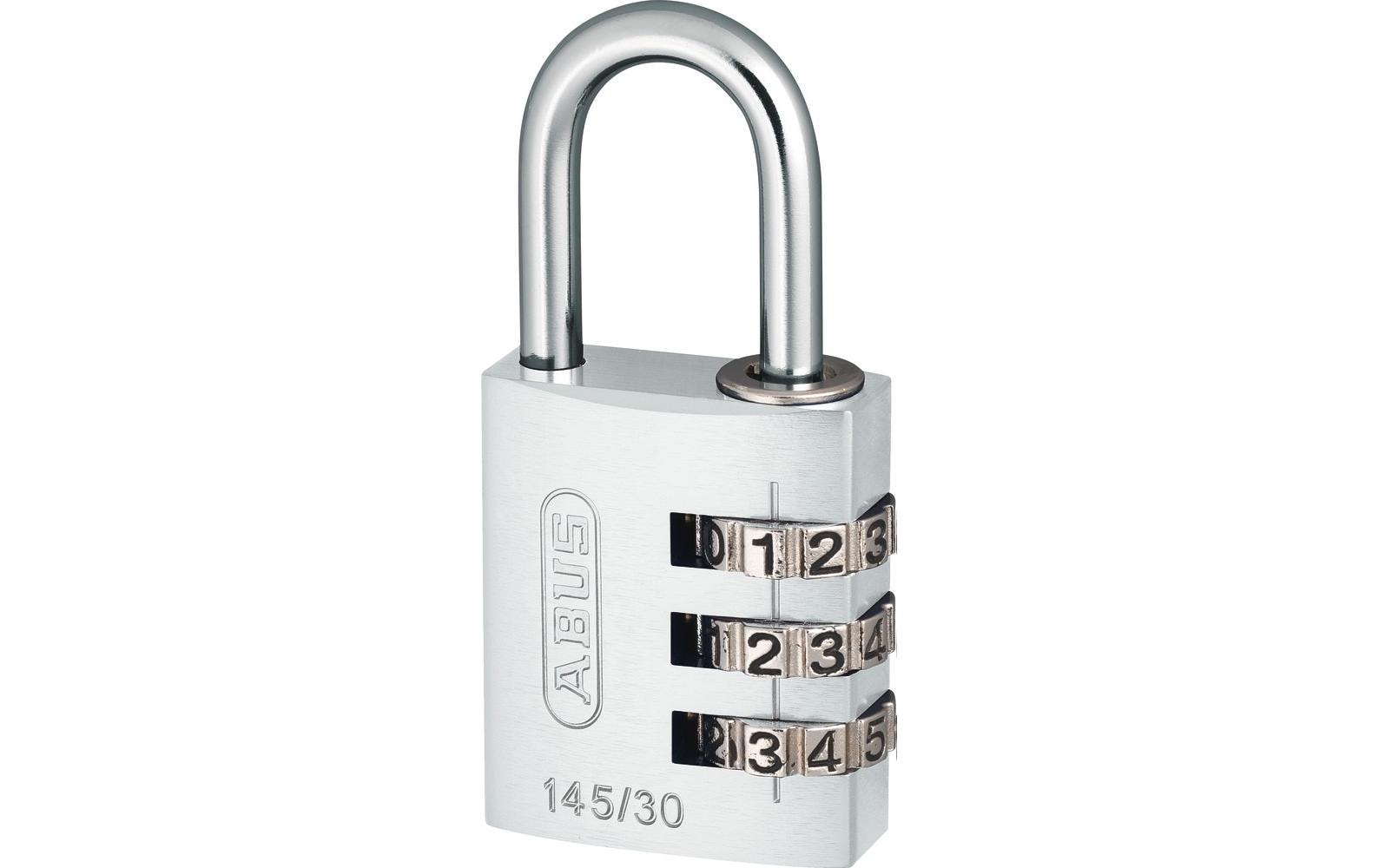 ABUS 145/30 Kombinationsschloss – Aluminium, Bügel 25×14 mm, Aussen, Silber