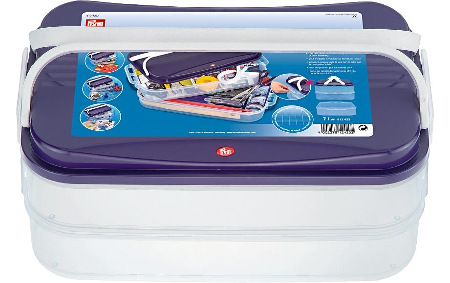 Prym Click Box Jumbo Aufbewahrungsbox 14 l (mit Deckel) – Kunststoff – transparent/violett – 400×265×175 mm