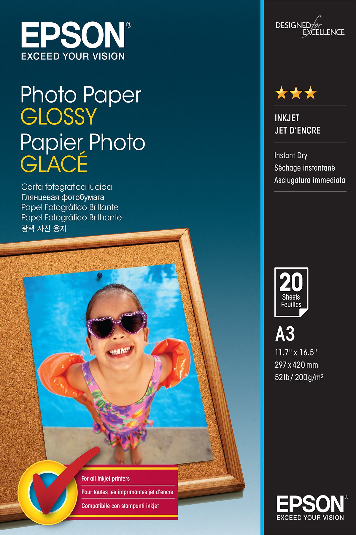 Epson Fotopapier Glänzend Fotopapier – glänzend, A3, 200 g/m², 20 Blatt, für Inkjet