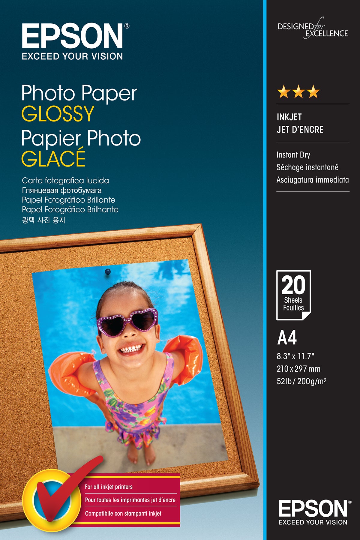 Epson Fotopapier – glänzend, A4, 200 g/m², 20 Blatt