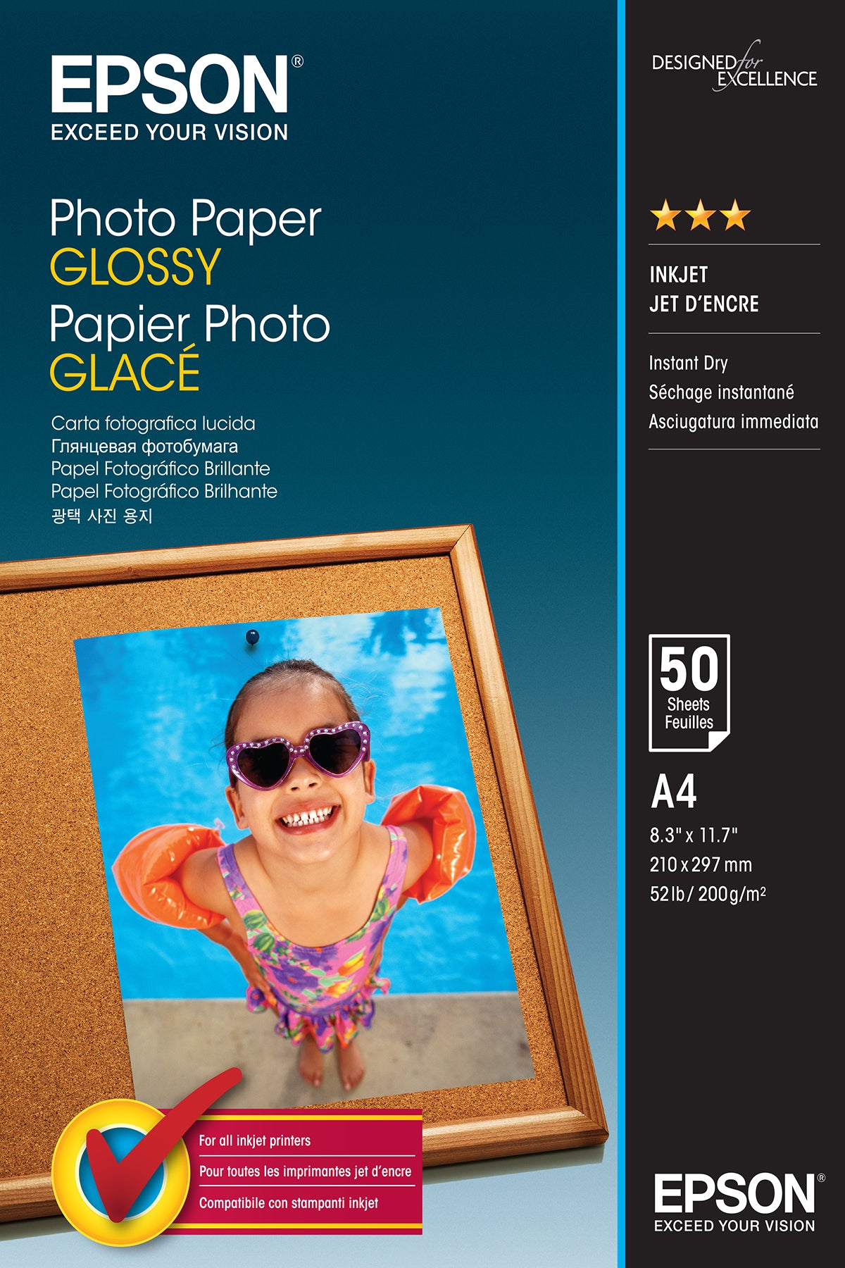 Epson Fotopapier – glänzend, A4, 200 g/m², 50 Blatt, für Epson WorkForce & Expression (Auswahl)