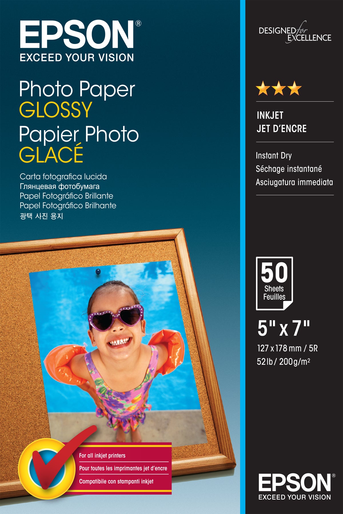Epson Fotopapier – glänzend, 130 × 180 mm, 200 g/m², 50 Blatt – für Epson WorkForce-Modelle