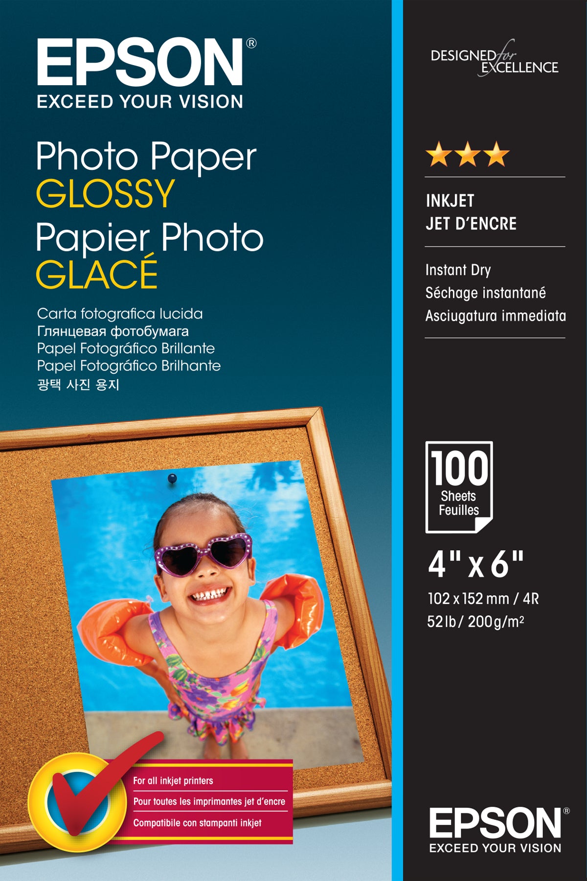 Epson Fotopapier – glänzend, 100 × 150 mm, 100 Blatt