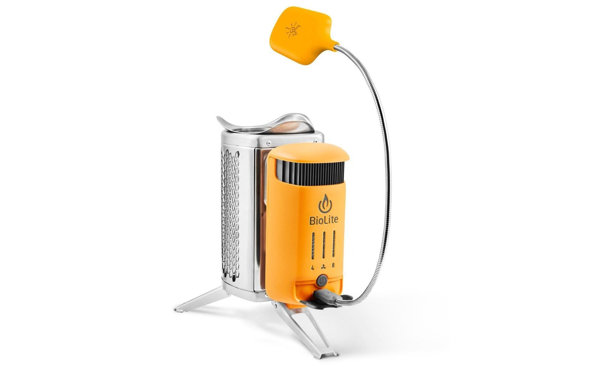 BioLite Camping-Kocher Campstove 2+ – Holz, 3200 mAh Akku, USB-Ladeausgang – Gelb/Aluminium