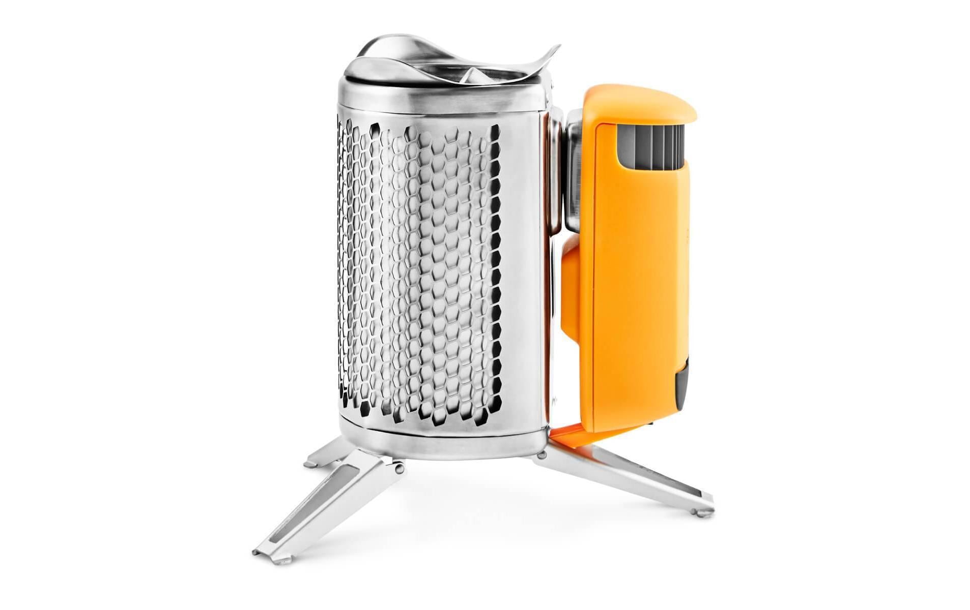 BioLite Camping-Kocher Campstove 2+ – Holz, 3200 mAh Akku, USB-Ladeausgang – Gelb/Aluminium