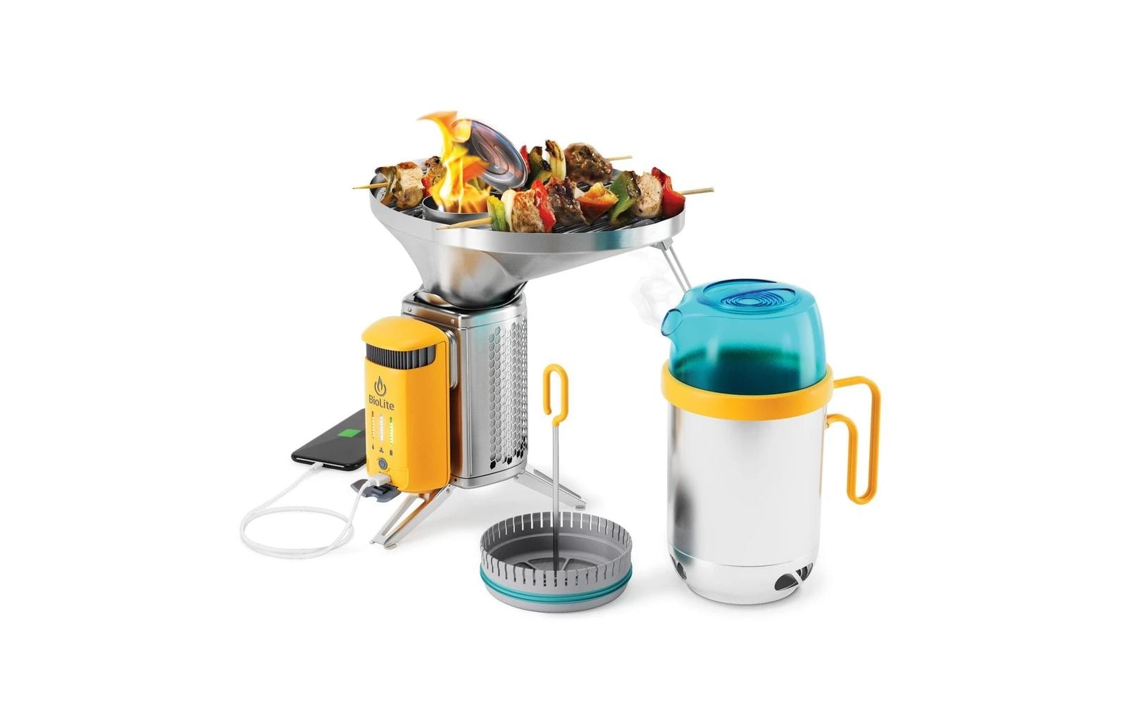 BioLite Campstove BNA0100 – Holzkohle, USB-Port, 935 g – Gelb/Edelstahl