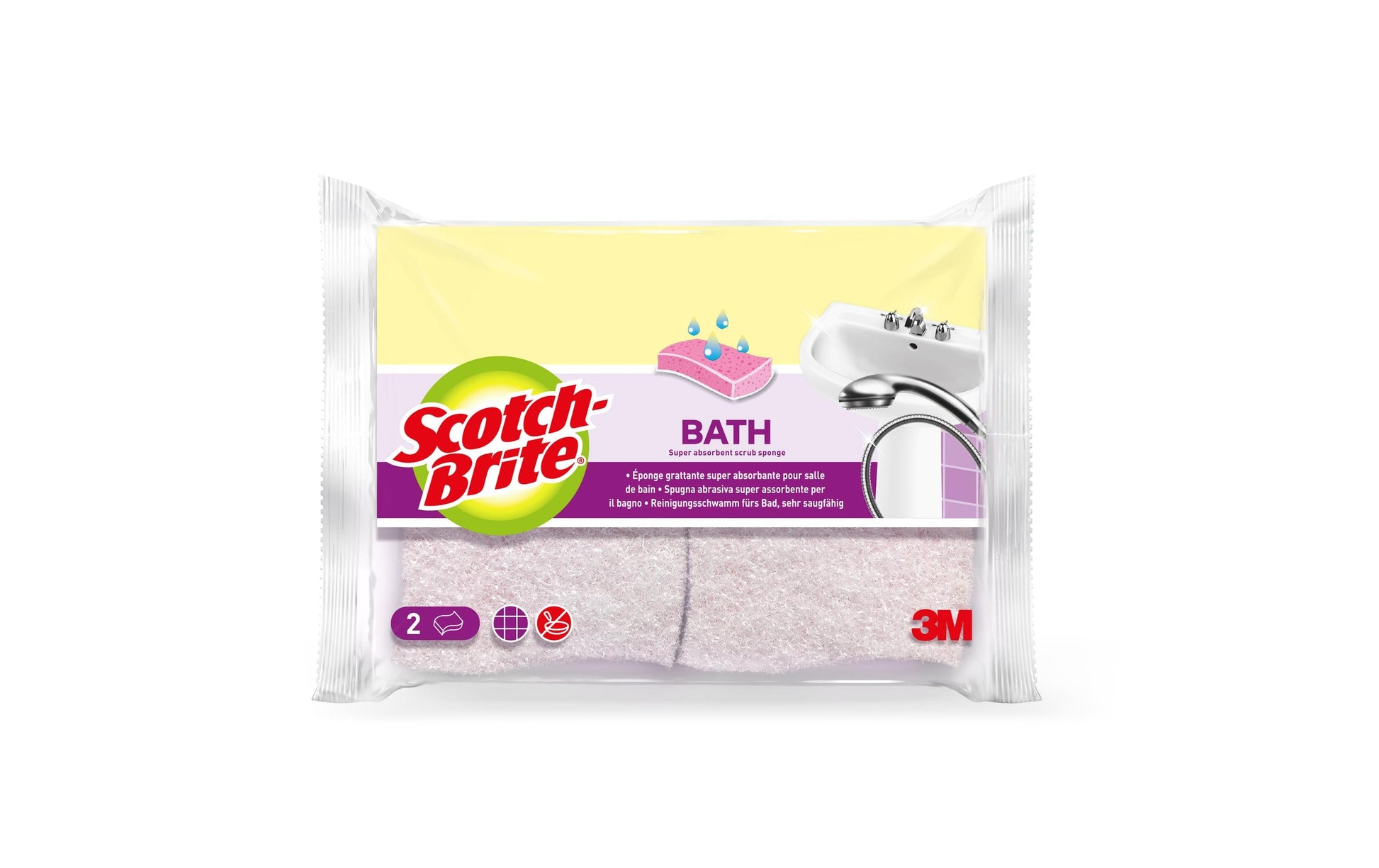 3M Scotch-Brite Naturschwamm – Zellulose, Rechteckig, für Glas, Weiss, 2 Stk.