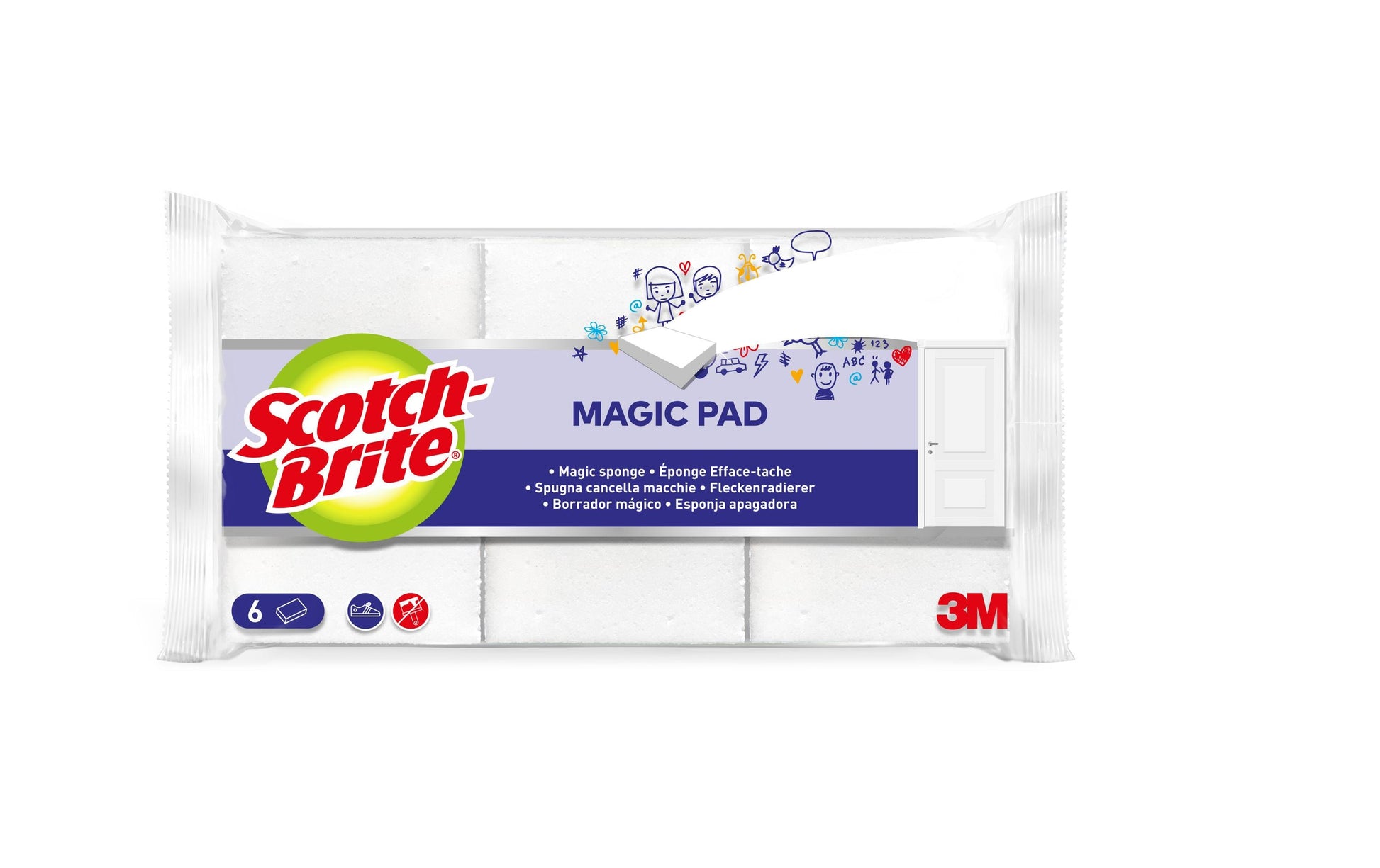 3M Scotch-Brite Fleckenradierer – Melamin, für alle Oberflächen, weiss, 6 Stk.
