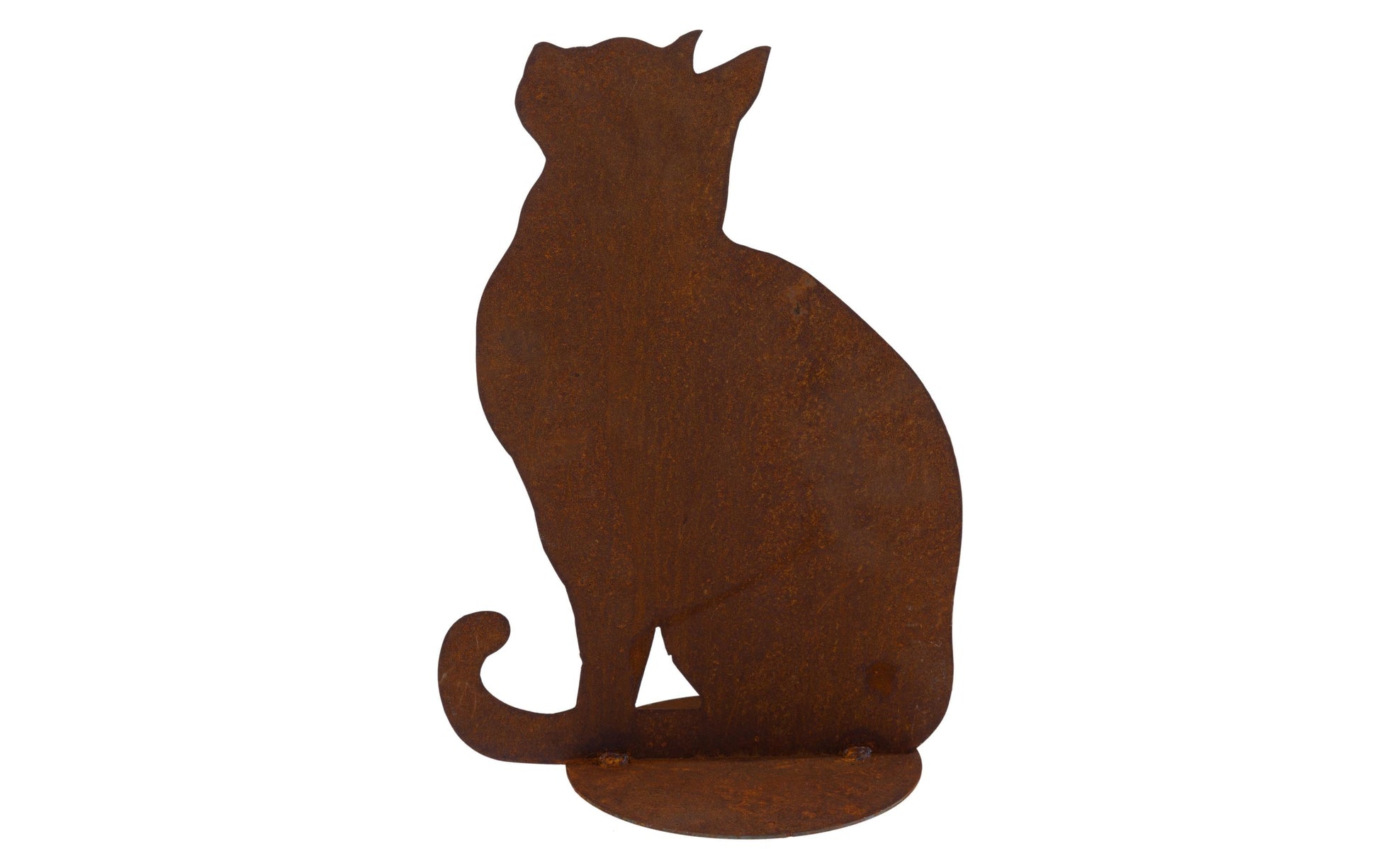 Ambiance Dekorationsfigur Katze sitzend auf Platte, Braun/Rostbraun, Metall, 35 cm, winterhart