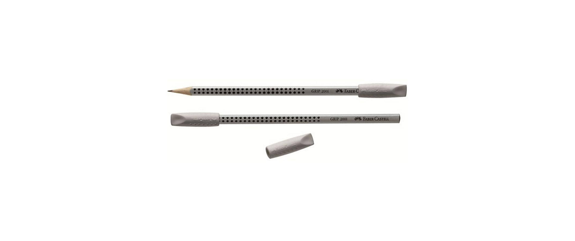 Faber-Castell Ersatzradierer Grip 2001 – für Bleistifte – 2er-Pack – Kunststoff – grau – 10 × 40 × 10 mm