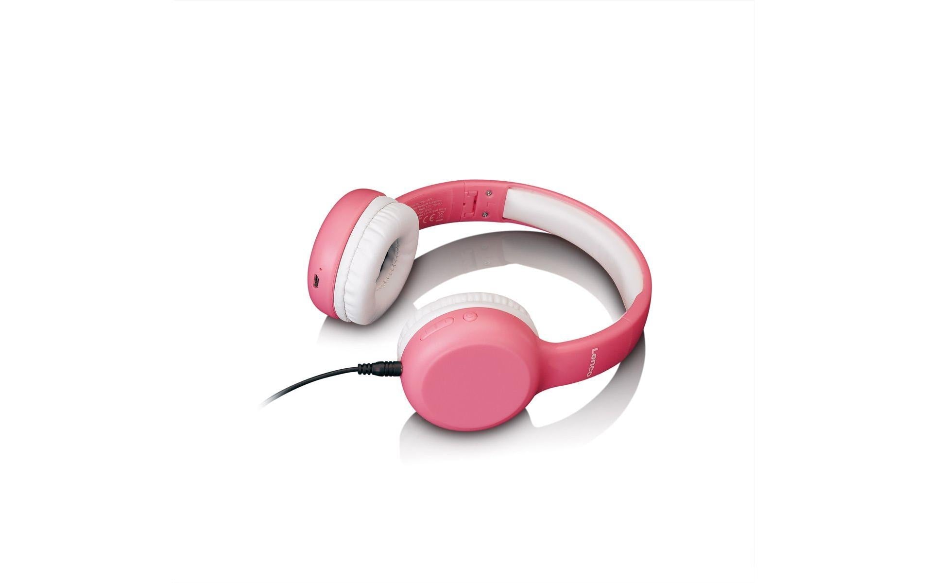 Lenco HPB-110 Kinderkopfhörer – On-Ear, Stereo, Kabel + BT, 3,5 mm Klinke, Rosa, BT 5.0
