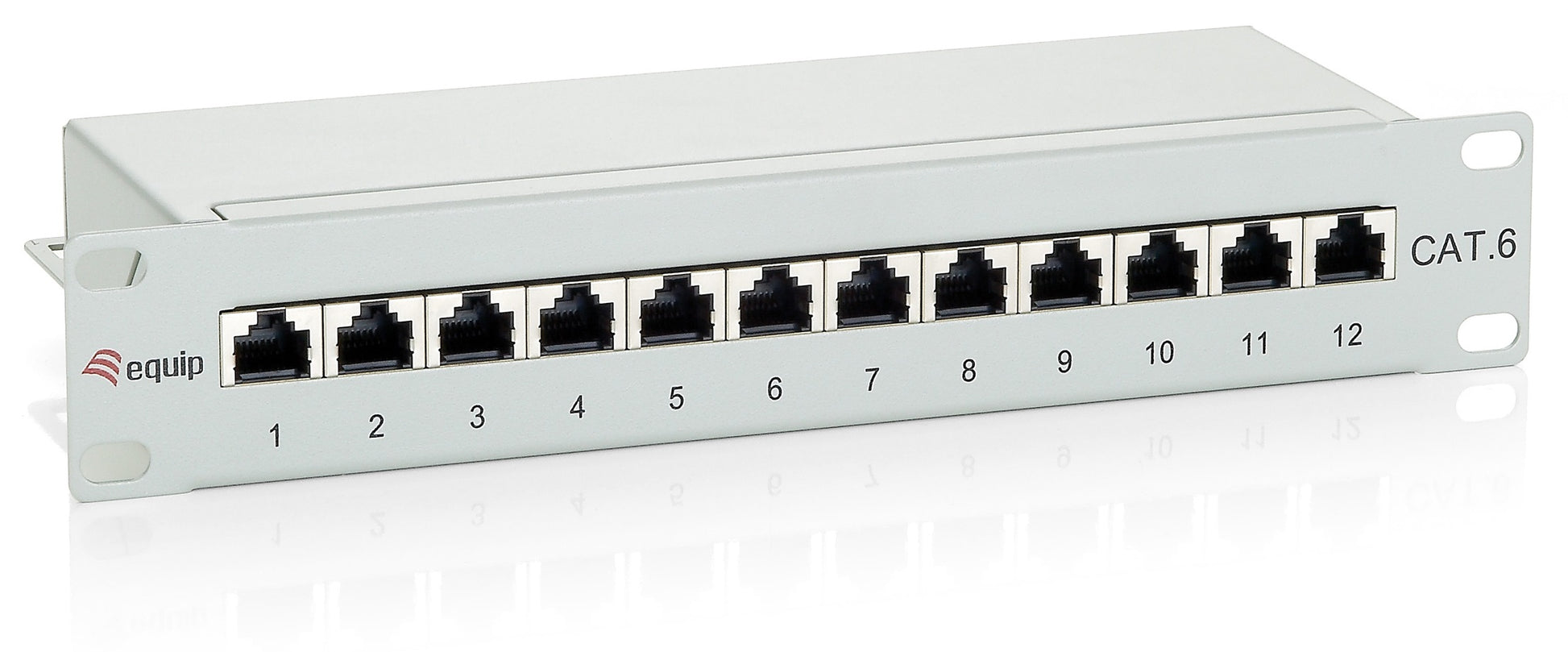 Equip Patchpanel 208014 – Cat 6 geschirmt, LSA-Anschluss, 12× RJ-45, 1U, Grau