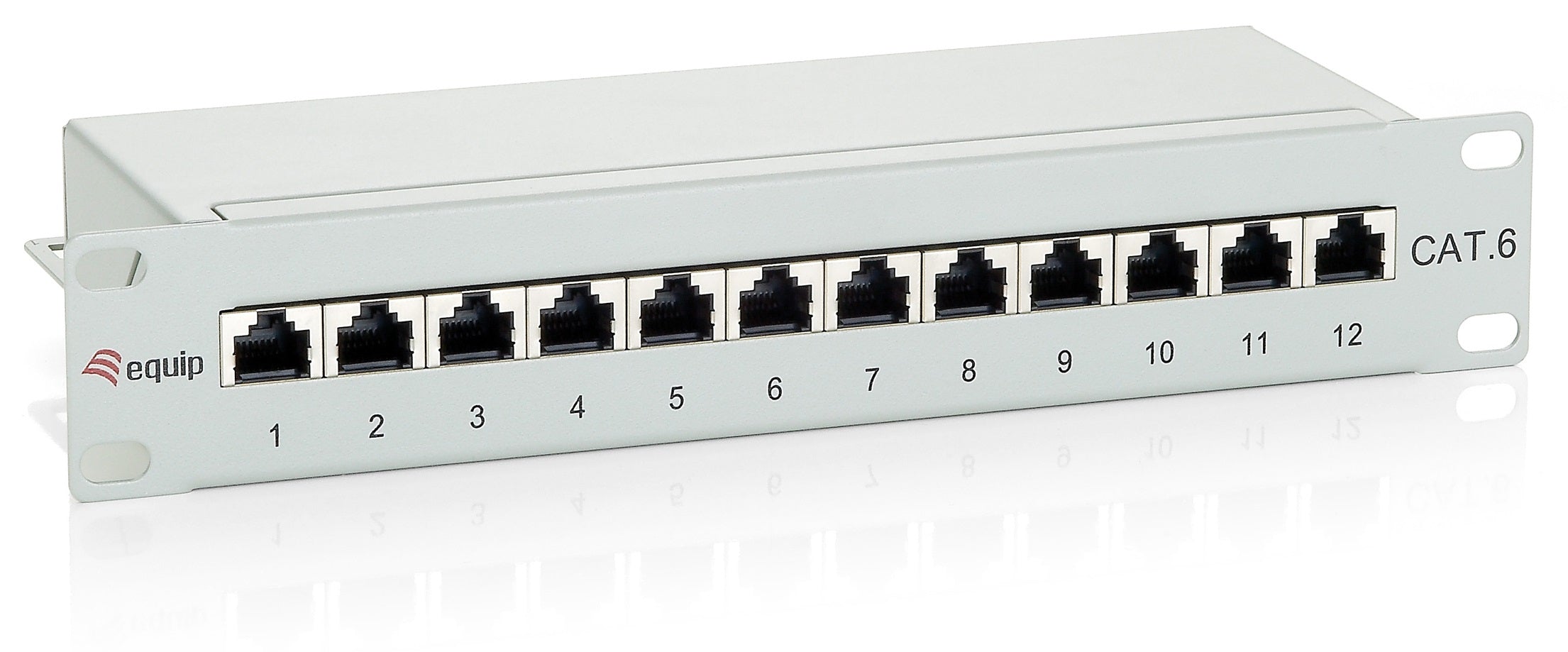 Equip Patchpanel 208014 – Cat 6 geschirmt, LSA-Anschluss, 12× RJ-45, 1U, Grau