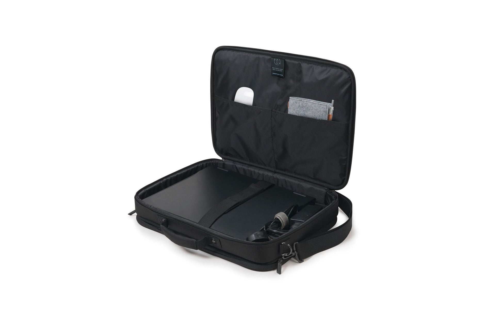 DICOTA Notebook-Tasche bis 15,6" – abnehmbarer Schultergurt, aus recyceltem PET – Schwarz