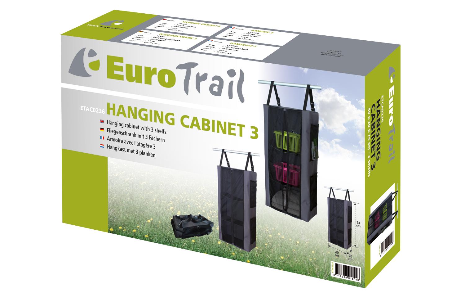 Eurotrail Hängeregal mit 3 Etagen – Seilbefestigung – für Wohnwagen/Van – 400 × 740 × 200 mm – Grau