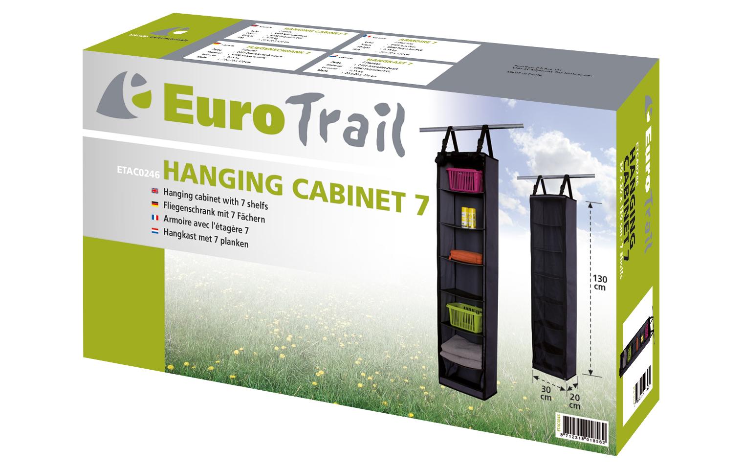 Eurotrail Hängeregal 7 Etagen – Seilaufhängung – für Wohnwagen/Van – 300×1300×200 mm – Schwarz, Polyester