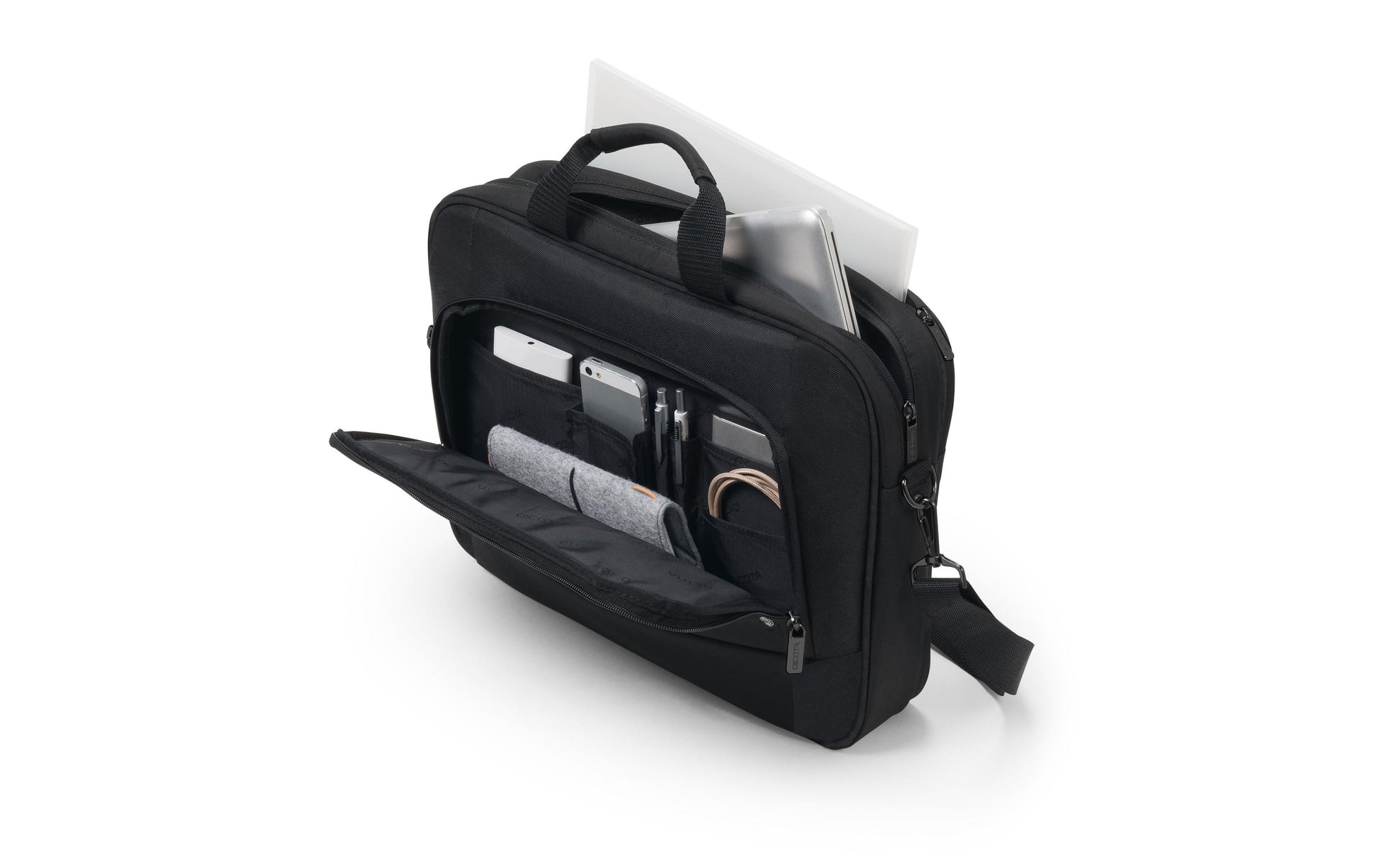 DICOTA Notebook-Tasche bis 14,1" – Trolley-Band, abnehmbarer Schultergurt – Schwarz