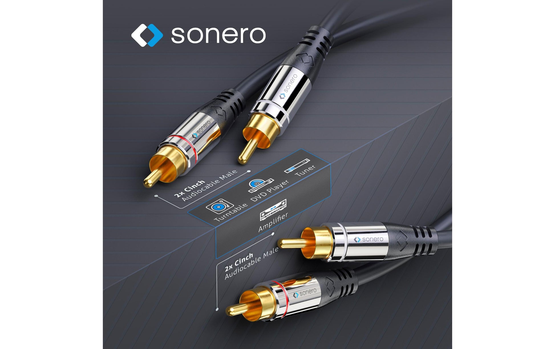 Sonero Cinch-Kabel (2×) – Stecker zu Stecker – 5 m, vergoldete Stecker