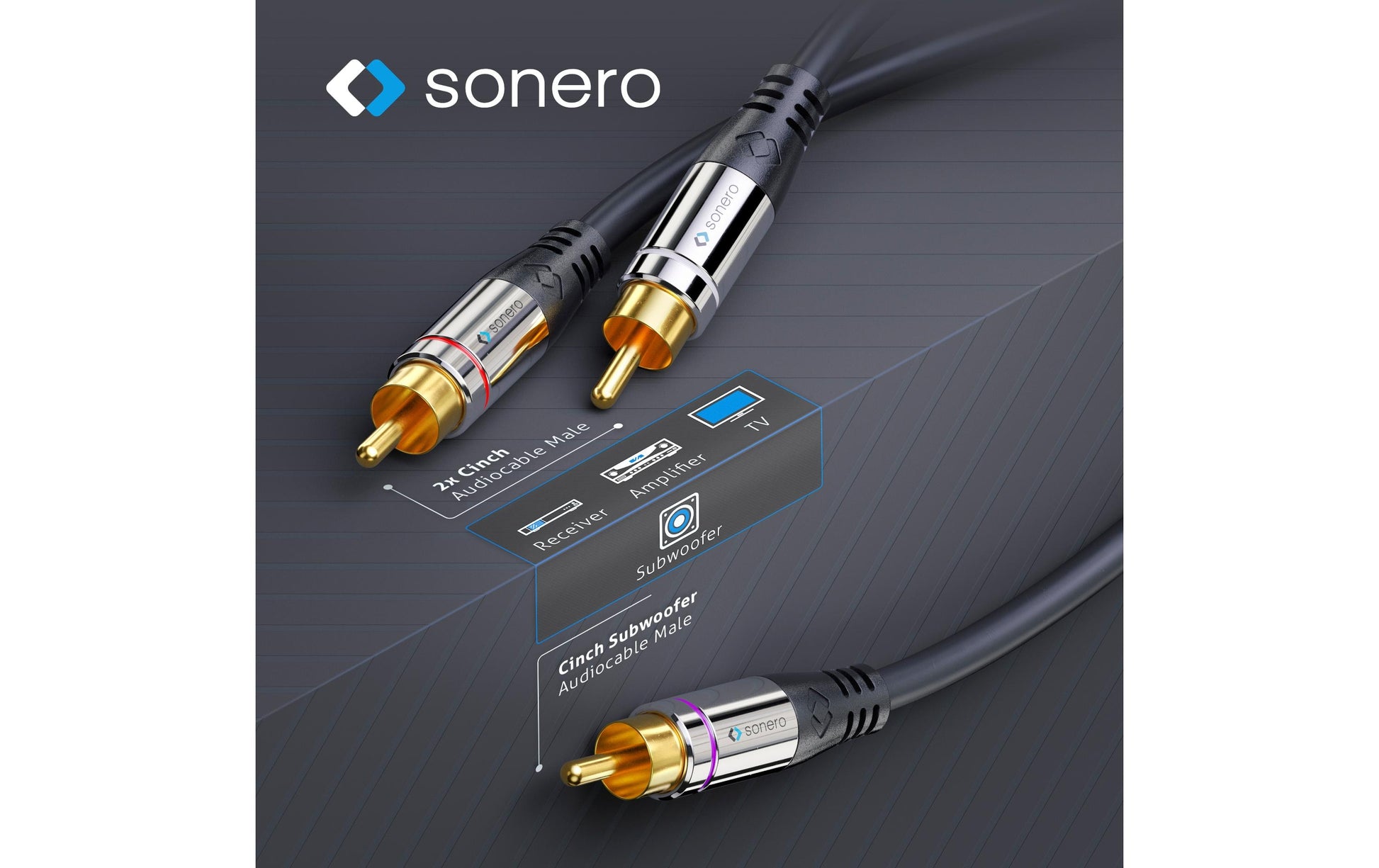 Sonero Cinch-Kabel (2×) – Cinch Stecker–2× Cinch Stecker – 1,5 m, vergoldete Stecker