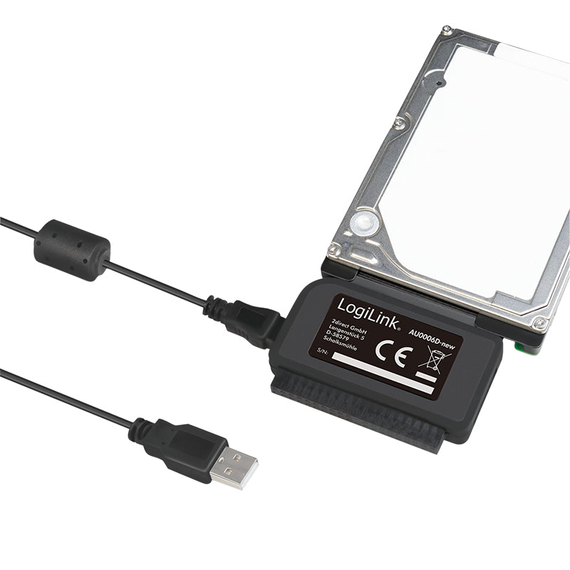 LogiLink AU0006C Adapter USB-A zu SATA/IDE – USB 2.0, 480 Mbit/s, 1,2 m – für Windows 10, macOS