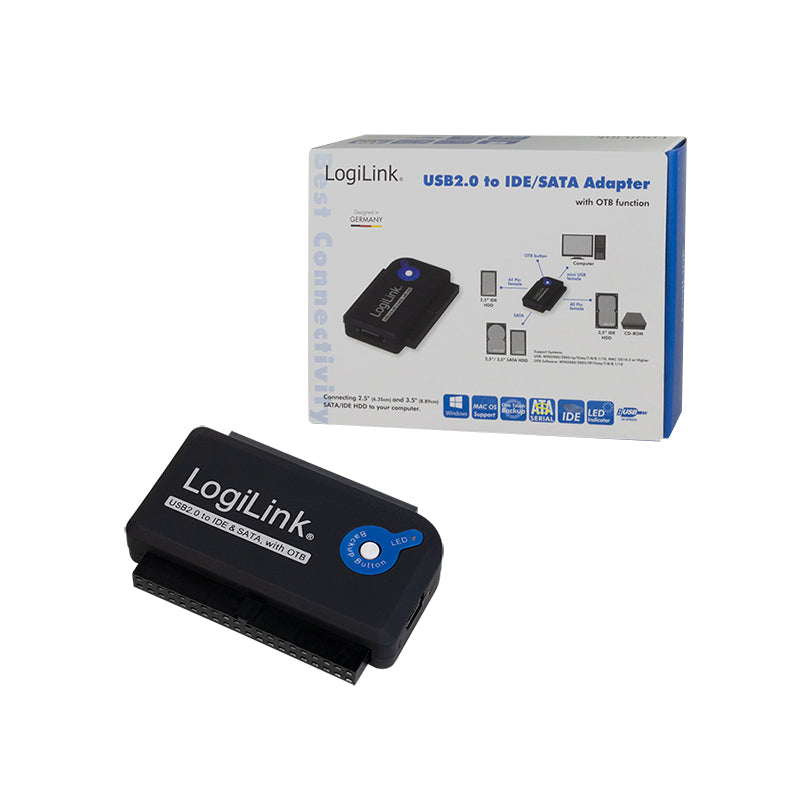 LogiLink AU0006C Adapter USB-A zu SATA/IDE – USB 2.0, 480 Mbit/s, 1,2 m – für Windows 10, macOS