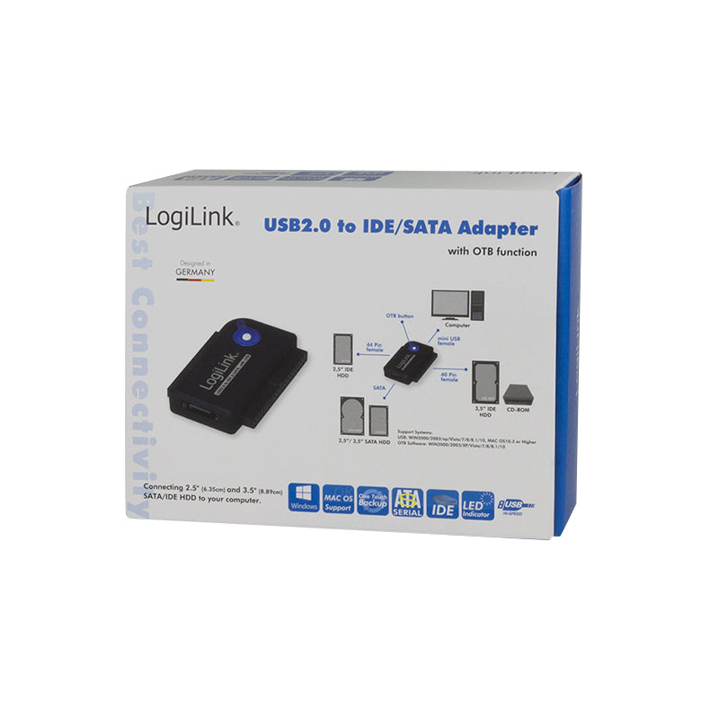 LogiLink AU0006C Adapter USB-A zu SATA/IDE – USB 2.0, 480 Mbit/s, 1,2 m – für Windows 10, macOS