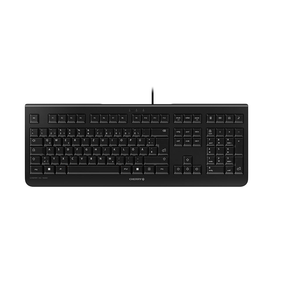 CHERRY KC 1000 – Tastatur, kabelgebunden (USB), DE-Layout (DE), Fullsize (mit Ziffernblock), schwarz – für Windows