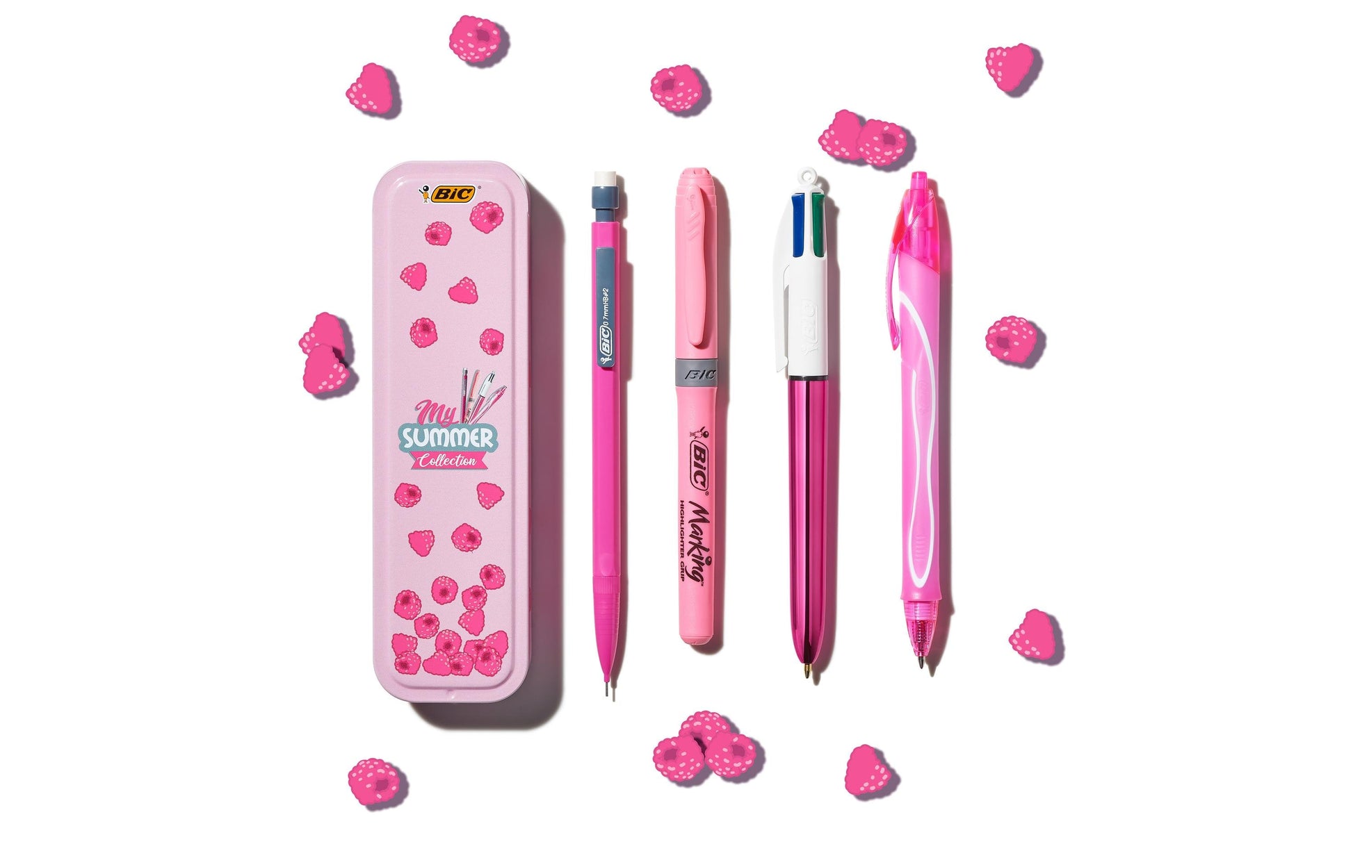 BIC Schreibset Summer – mit Kugelschreiber, Druckbleistift, Textmarker – in Metallbox – Pink
